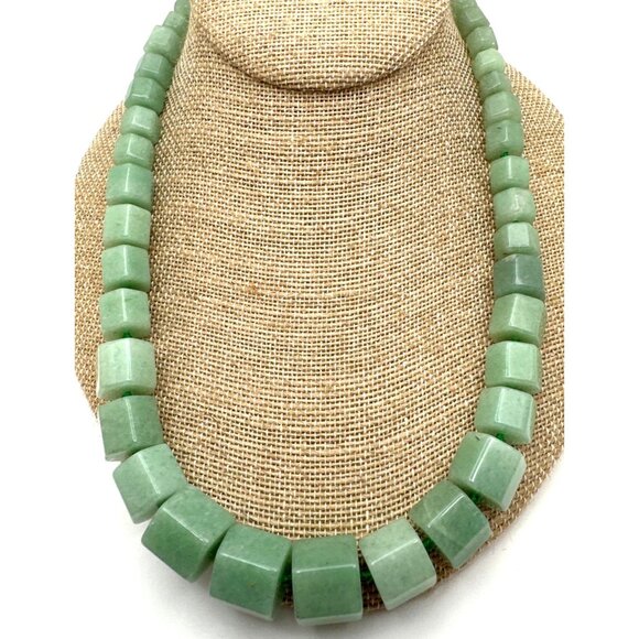 Jewelry - Natural Green Aventurine Necklace Vintage Chunky Hexagon Beads Hand Knotted